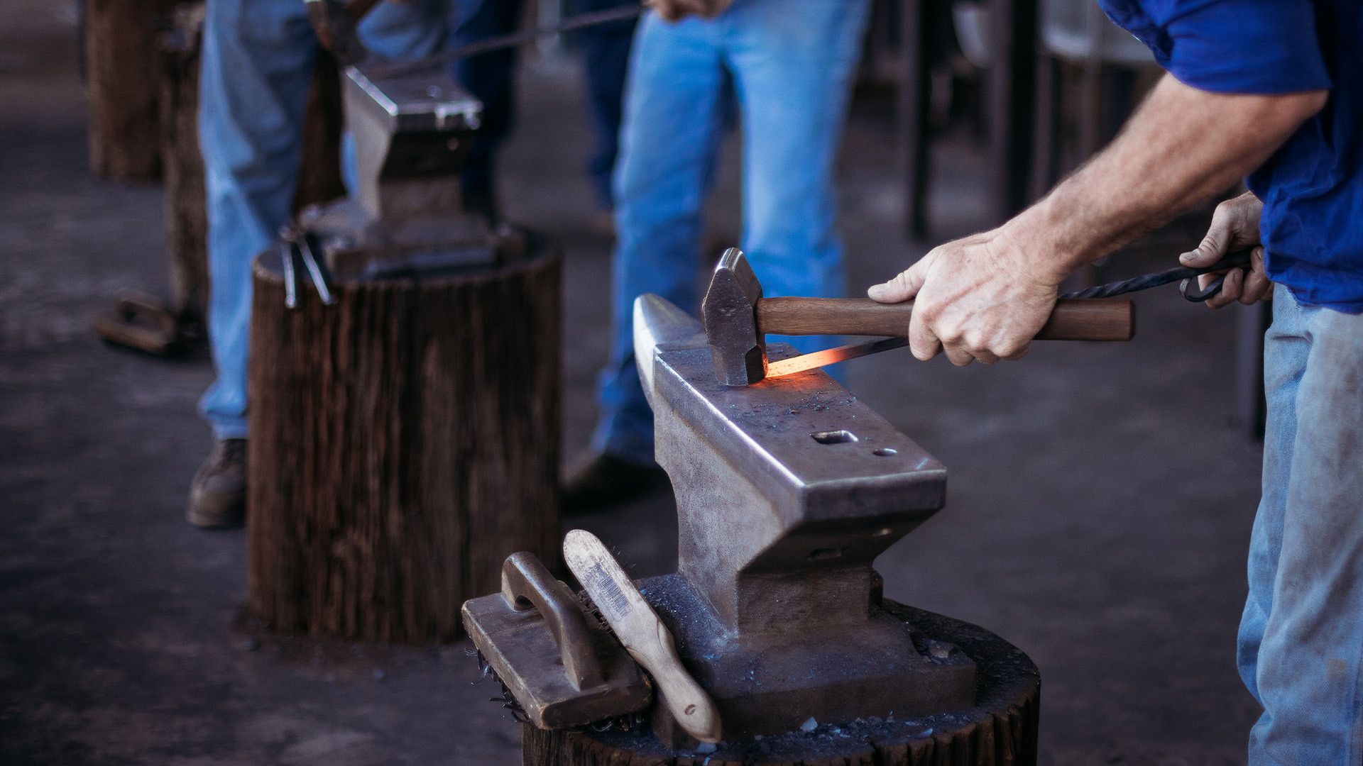 A tool being made on an anvil